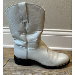 Justin Vintage 90s Youth 2.5D Leather Pearl Luster White Cowboy Roper Boot 3713Y